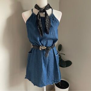 Blue Denim Mini Babydoll Dress with Pockets